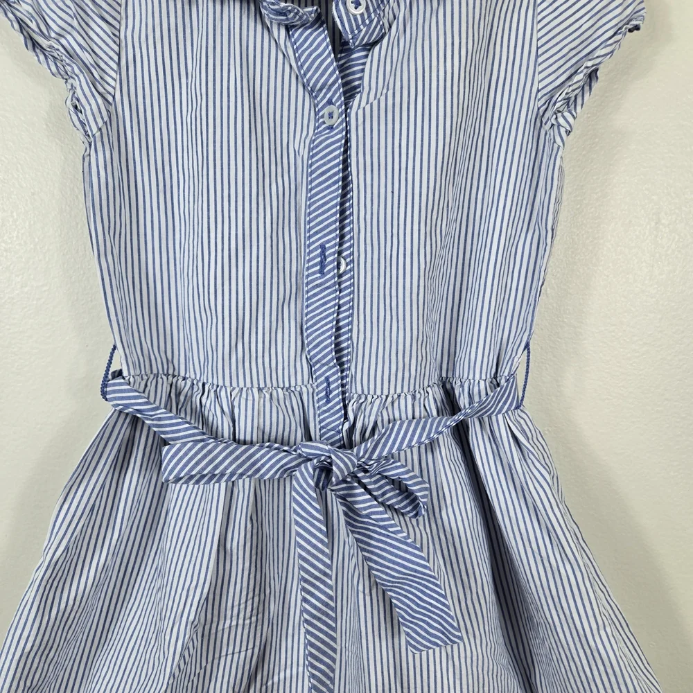 Carter's Girls Blue White Striped Cap Sleeve Belted Preppy Button Shirt Dress 5T